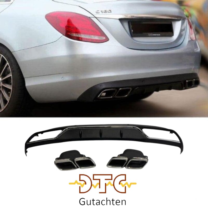 Mercedes C-Klasse W205 Diffusor + Auspuffblenden 2x2 Chrom AMG für Serienausstattung BestTuning